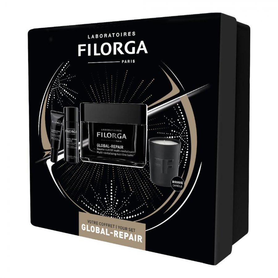 FILORGA XMAS BOX GLOBAL 2023 1 GLOBAL REPAIR BALM 50 ML + 1 GLOBAL REPAIR ESSENCE 50 ML + 1 GLOBAL REPAIE EYES & LIPS 4 ML + 1 MINI CANDLE - Farmacia Artemisia di Montecuollo Dott. Angelo snc
