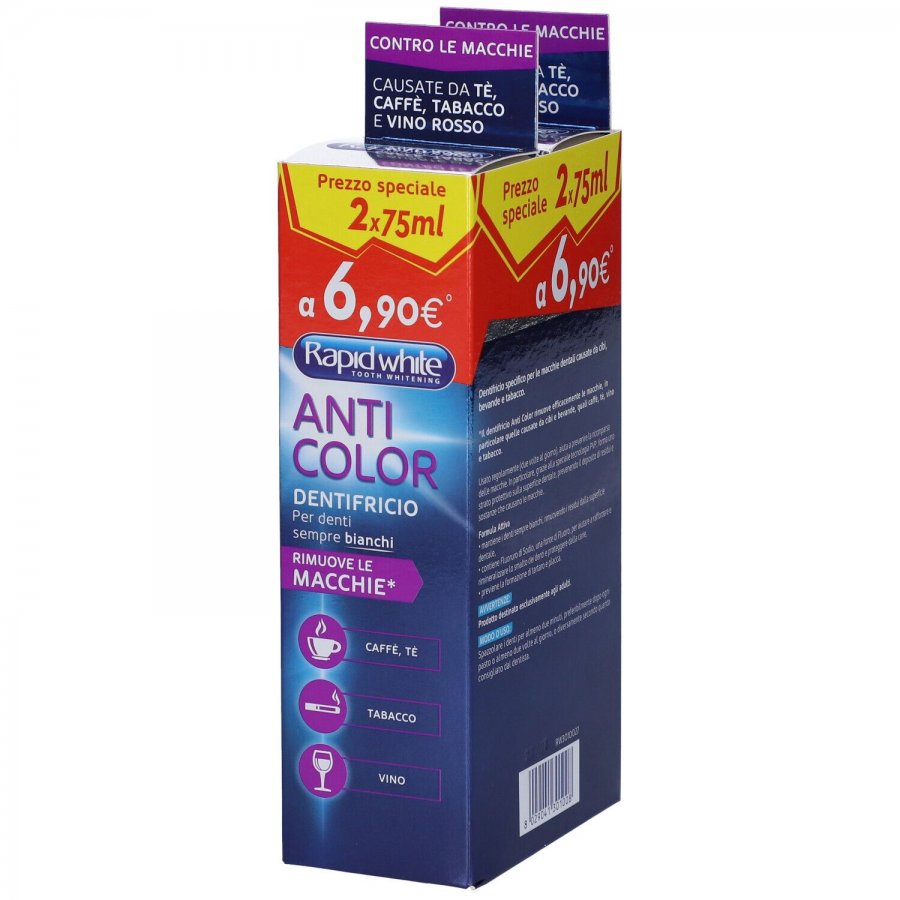RAPID WHITE BIPACK DENTIFRICIO ANTI COLOR 75+75 ML - Farmacia Artemisia di Montecuollo Dott. Angelo snc