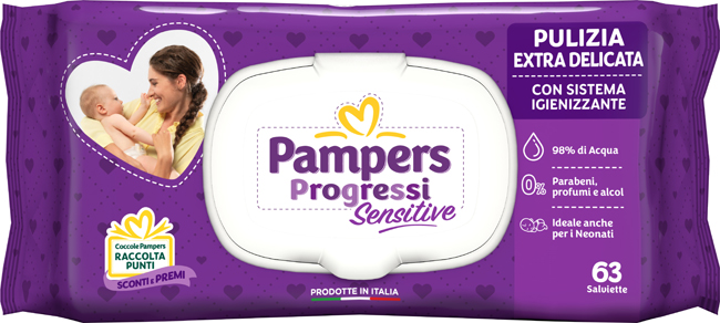 PAMPERS PROGRESSI SALVIETTE SENSITIVE ALOE RICARICA 63 PEZZI - Farmacia Artemisia di Montecuollo Dott. Angelo snc
