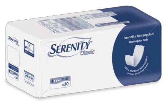 PANNOLONE PER INCONTINENZA RETTANGOLARE SENZA BARRIERA IMPERMEABILE SERENITY CLASSIC 30 PEZZI - Farmacia Artemisia di Montecuollo Dott. Angelo snc