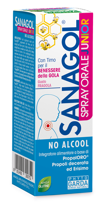 SANAGOL SPRAY JUNIOR PROPOLI FRAGOLA 20 ML - Farmacia Artemisia di Montecuollo Dott. Angelo snc