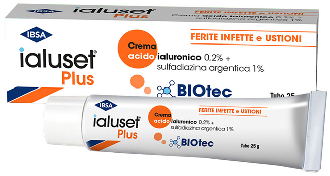CREMA ACIDO IALURONICO 0,2% + SULFADIAZINA ARGENTICA 1% IALUSET PLUS FERITE INFETTE E USTIONI 25 G - Farmacia Artemisia di Montecuollo Dott. Angelo snc