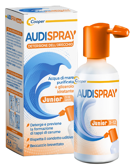 SOLUZIONE DI ACQUA DI MARE IPERTONICO AUDISPRAY JUNIOR IGIENE ORECCHIO SPRAY SENZA GAS 25 ML - Farmacia Artemisia di Montecuollo Dott. Angelo snc