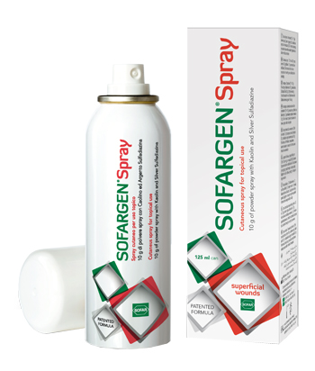 MEDICAZIONE IN POLVERE SPRAY CON CAOLINO E ARGENTO SULFADIAZINA 1% SOFARGEN SPRAY 10 G BOMBOLETTA PRESSURIZZATA 125 ML - Farmacia Artemisia di Montecuollo Dott. Angelo snc