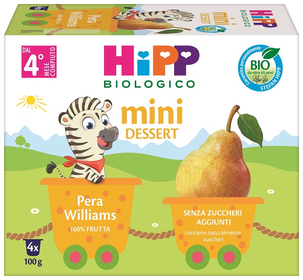 HIPP BIO MINI DESSERT PERA WILLIAMS 4 VASETTI X 100 G SENZA ZUCCHERI AGGIUNTI E SENZA GLUTINE - Farmacia Artemisia di Montecuollo Dott. Angelo snc