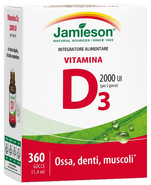 JAMIESON VITAMINA D3 2000 UI GOCCE 11,4 ML SENZA GLUTINE NATURALMENTE PRIVO DI LATTOSIO - Farmacia Artemisia di Montecuollo Dott. Angelo snc