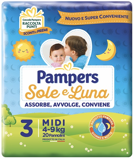 PANNOLINO PER BAMBINO PAMPERS SOLE & LUNA MIDI 20 PEZZI - Farmacia Artemisia di Montecuollo Dott. Angelo snc