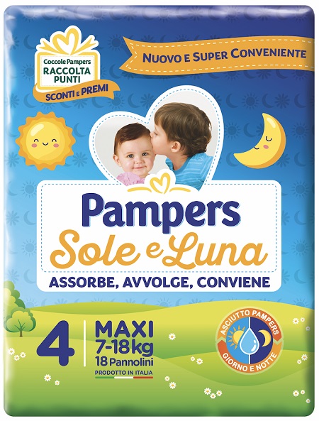 PANNOLINO PER BAMBINO PAMPERS SOLE & LUNA MAXI 18 PEZZI - Farmacia Artemisia di Montecuollo Dott. Angelo snc