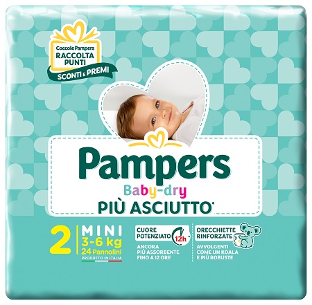 PANNOLINI PER BAMBINI PAMPERS BABY DRY DOWNCOUNT NO FLASH MINI 24 PEZZI BUONO SCONTO - Farmacia Artemisia di Montecuollo Dott. Angelo snc