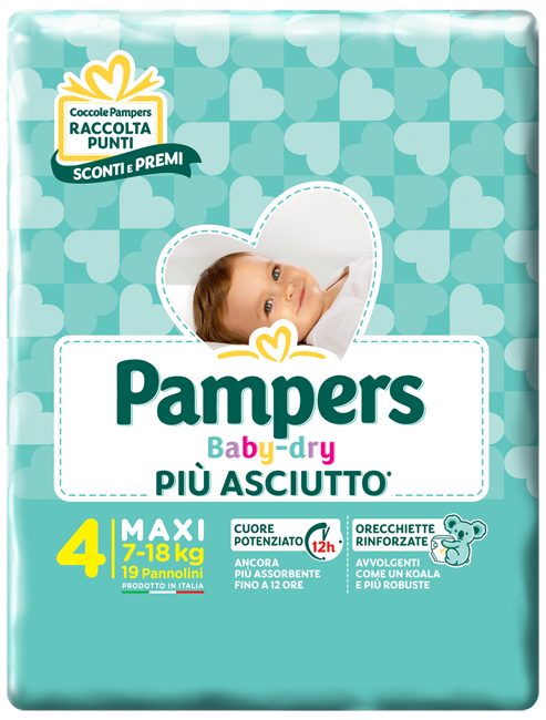 PANNOLINI PER BAMBINI PAMPERS BABY DRY DOWNCOUNT NO FLASH MAXI 19 PEZZI - Farmacia Artemisia di Montecuollo Dott. Angelo snc