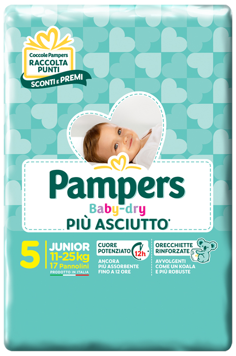 PANNOLINI PER BAMBINI PAMPERS BABY DRY DOWNCOUNT NO FLASH JUNIOR 17 PEZZI - Farmacia Artemisia di Montecuollo Dott. Angelo snc