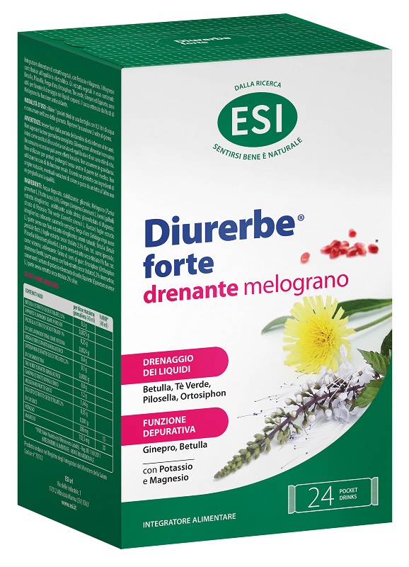 ESI DIURERBE FORTE DRENANTE MELOGRANO 24 POCKET DRINK DA 20 ML SENZA GLUTINE - Farmacia Artemisia di Montecuollo Dott. Angelo snc