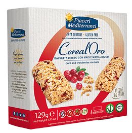 PIACERI MEDITERRANEI CEREALORO BARRETTA DI RISO CON MAIS E MIRTILLI ROSSI 6 PEZZI DA 21,5 G - Farmacia Artemisia di Montecuollo Dott. Angelo snc