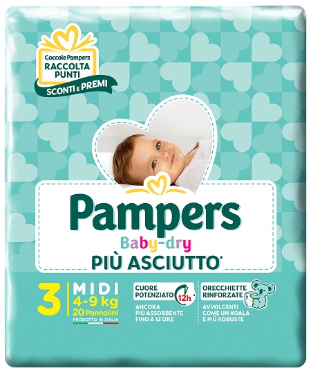 PAMPERS BABY DRY DOWNCOUNT MIDI 20 PEZZI - Farmacia Artemisia di Montecuollo Dott. Angelo snc