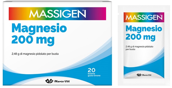 MASSIGEN MAGNESIO 20 BUSTINE DA 6 G GUSTO LIMONE SENZA GLUTINE SENZA LATTOSIO CON ZUCCHERO ED EDULCORANTE - Farmacia Artemisia di Montecuollo Dott. Angelo snc