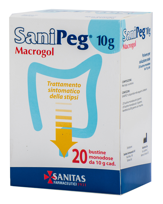 SANIPEG MACROGOL POLVERE PER SOLUZIONE ORALE 20 BUSTE DA 10 G - Farmacia Artemisia di Montecuollo Dott. Angelo snc