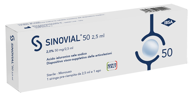 SIRINGA INTRA-ARTICOLARE SINOVIAL 50 ACIDO IALURONICO SALE SODICO 2% 50MG/2,5ML 2,5ML + AGO 21 GAUGE - Farmacia Artemisia di Montecuollo Dott. Angelo snc