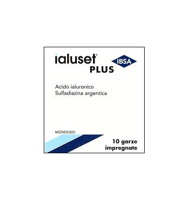 GARZA IALUSET PLUS IMPREGNATA DI CREMA DI ACIDO IALURONICO 0,05%, DI SULFADIAZINA ARGENTICA 1%, MACROGOL, GLICEROLO E ACQUA 10 X 10 CM 10 PEZZI - Farmacia Artemisia di Montecuollo Dott. Angelo snc