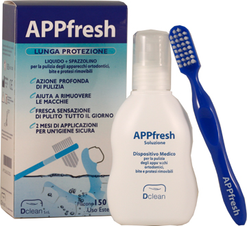 APPFRESH DISPOSITIVO PULIZIA APPARECCHI ORTODONTICI 150 ML - Farmacia Artemisia di Montecuollo Dott. Angelo snc
