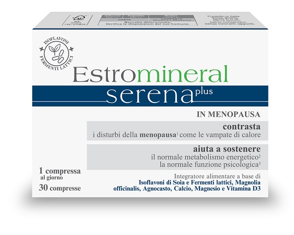 ESTROMINERAL SERENA PLUS 30 COMPRESSE SENZA GLUTINE SENZA LATTOSIO SENZA CONSERVANTI SENZA COLORANTI AGGIUNTI - Farmacia Artemisia di Montecuollo Dott. Angelo snc