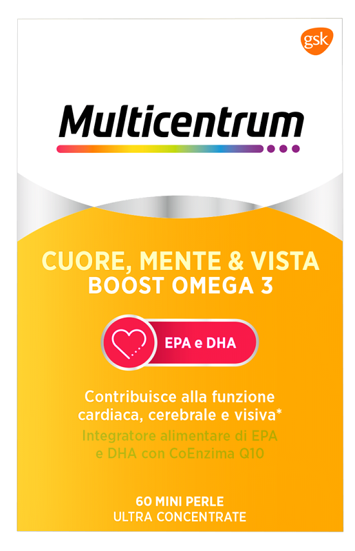 MULTICENTRUM CUORE MENTE E VISTA BOOST OMEGA 3 60 MINI PERLE - Farmacia Artemisia di Montecuollo Dott. Angelo snc