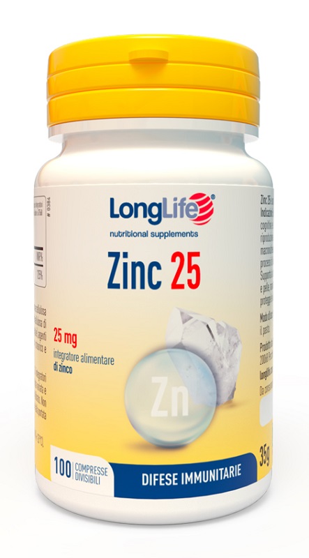 LONGLIFE ZINC 25 MG 100 COMPRESSE DIVISIBILI - Farmacia Artemisia di Montecuollo Dott. Angelo snc