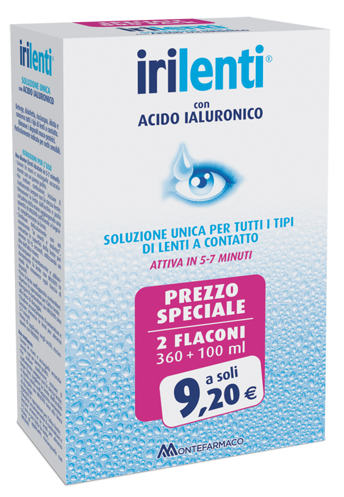 SOLUZIONE UNICA PER LENTI A CONTATTO IRILENTI CON ACIDO IALURONICO 2 FLACONI DA 360 ML + 100 ML - Farmacia Artemisia di Montecuollo Dott. Angelo snc