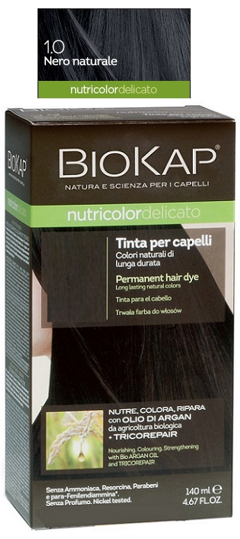BIOKAP NUTRICOLOR DELICATO 1,0 NERO NATURALE TINTA TUBO + FLACONE - Farmacia Artemisia di Montecuollo Dott. Angelo snc
