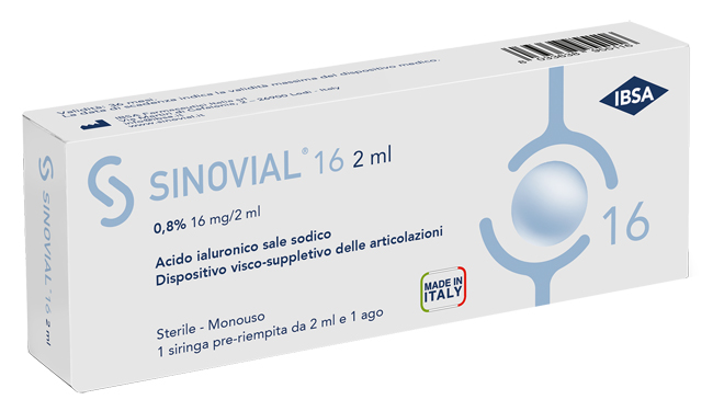 SIRINGA INTRA-ARTICOLARE SINOVIAL 16 ACIDO IALURONICO SALE SODICO 0,8% 16MG/2ML 2ML + AGO 21 GAUGE - Farmacia Artemisia di Montecuollo Dott. Angelo snc