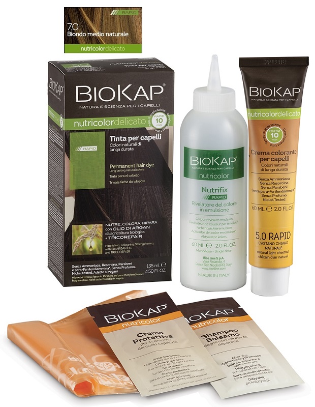 BIOS LINE  BIOKAP NUTRICOLOR DELICATO RAPID TINTA 7,0 BIONDO MEDIO NATURALE 135 ML - Farmacia Artemisia di Montecuollo Dott. Angelo snc