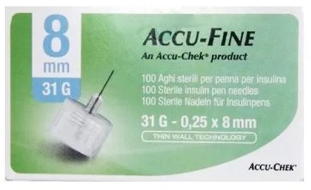 AGO PER PENNA DA INSULINA ACCU-FINE PEN NEEDLE ACCU-CHEK GAUGE 31 X 8MM 100 PEZZI - Farmacia Artemisia di Montecuollo Dott. Angelo snc