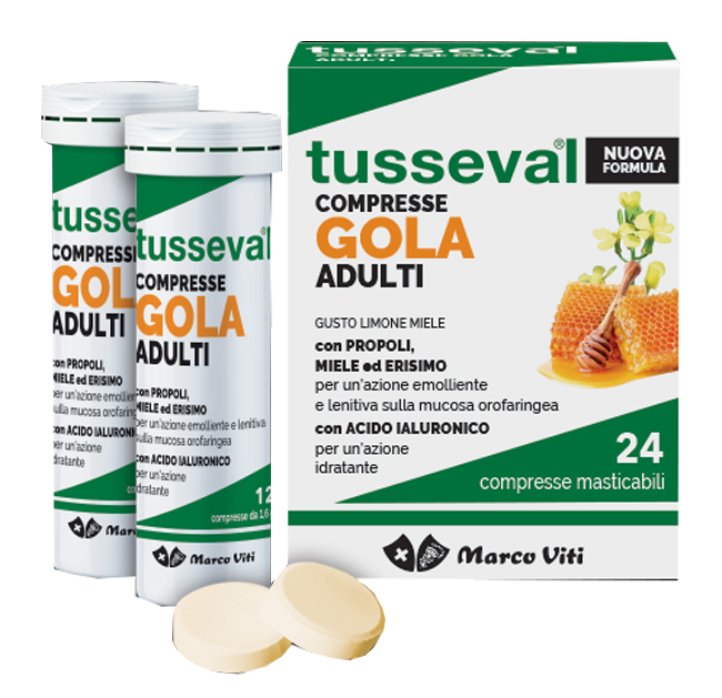 TUSSEVAL GOLA ADULTI 24 COMPRESSE MASTICABILI LIMONE E MIELE - Farmacia Artemisia di Montecuollo Dott. Angelo snc
