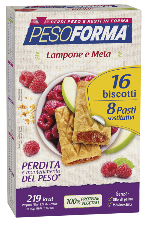 PESOFORMA BISCOTTI LAMPONE E MELA 16 BISCOTTI X 33G 8 PASTI SOSTITUTIVI - Farmacia Artemisia di Montecuollo Dott. Angelo snc