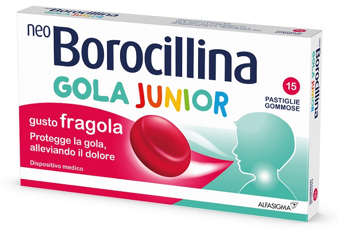 NEOBOROCILLINA GOLA JUNIOR 15 PASTIGLIE GUSTO FRAGOLA - Farmacia Artemisia di Montecuollo Dott. Angelo snc