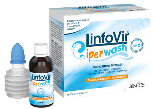 LINFOVIR IPERWASH SOLUZIONE SALINA IPERTONICA TAMPONATA 8 FLACONI DA 60 ML + 1 EROGATORE NASALE - Farmacia Artemisia di Montecuollo Dott. Angelo snc