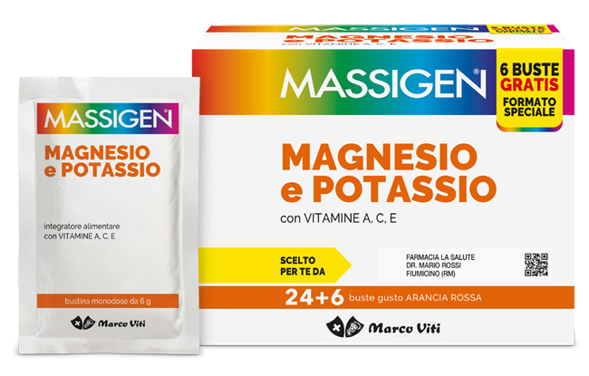 MASSIGEN MAGNESIO POTASSIO 24 BUSTINE + 6 BUSTINE - Farmacia Artemisia di Montecuollo Dott. Angelo snc