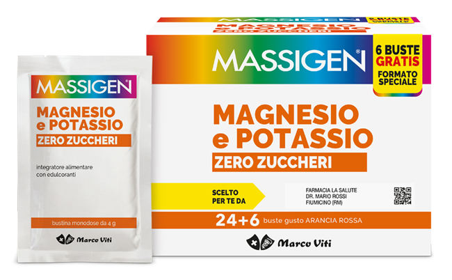 MASSIGEN MAGNESIO POTASSIO ZERO ZUCCHERO 24 BUSTINE + 6 BUSTINE - Farmacia Artemisia di Montecuollo Dott. Angelo snc
