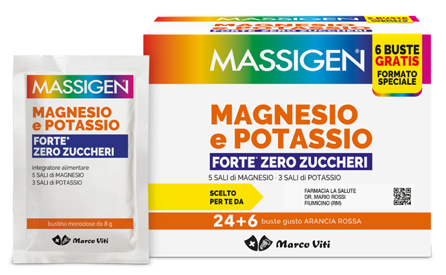 MASSIGEN MAGNESIO POTASSIO FORTE ZERO ZUCCHERO 24 BUSTINE + 6 BUSTINE - Farmacia Artemisia di Montecuollo Dott. Angelo snc