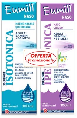 EUMILL NASO BIPACK SPRAY SOLUZIONE ISOTONICA 100 ML + SOLUZIONE IPERTONICA 100 ML - Farmacia Artemisia di Montecuollo Dott. Angelo snc