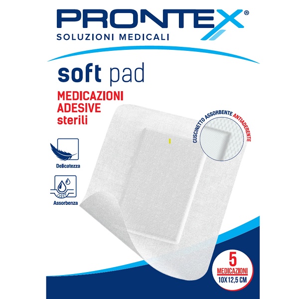 MEDICAZIONE ADESIVA STERILE PRONTEX SOFT PAD 10X12,5 CM 5 PEZZI - Farmacia Artemisia di Montecuollo Dott. Angelo snc