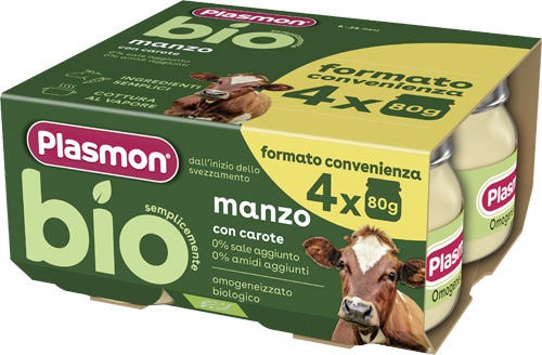 PLASMON BIO OMOGENEIZZATO MANZO E CAROTE 4 PEZZI DA 80 G - Farmacia Artemisia di Montecuollo Dott. Angelo snc
