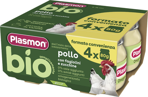 PLASMON BIO OMOGENEIZZATO POLLO FAGIOLINI E ZUCCHINE 4 PEZZI DA 80 G - Farmacia Artemisia di Montecuollo Dott. Angelo snc
