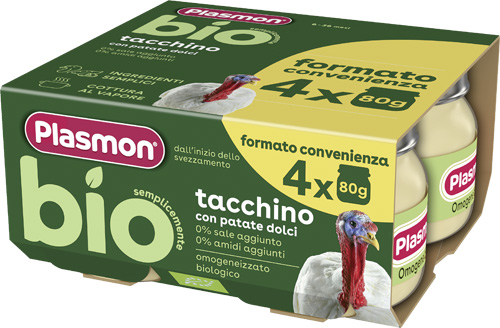 PLASMON BIO OMOGENEIZZATO TACCHINO CON PATATE DOLCI 4 PEZZI DA 80 G - Farmacia Artemisia di Montecuollo Dott. Angelo snc