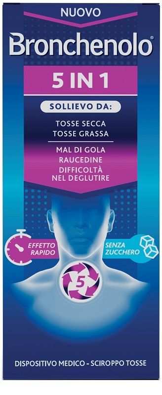 BRONCHENOLO 5 IN 1 SCIROPPO TOSSE 120 ML SENZA ZUCCHERO, ALCOL, LATTOSIO, GLUTINE, COLORANTI ARTIFICIALI E OGM - Farmacia Artemisia di Montecuollo Dott. Angelo snc