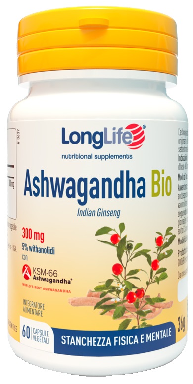 LONGLIFE ASHWAGANDHA BIO 5% 300 MG 60 CAPSULE VEGETALI - Farmacia Artemisia di Montecuollo Dott. Angelo snc