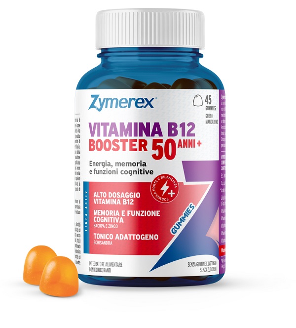 ZYMEREX VITAMINA B12 BOOSTER 50 ANNI+ 45 GUMMIES GUSTO MANDARINO CON EDULCORANTI SENZA ZUCCHERI SENZA GLUTINE SENZA LATTOSIO - Farmacia Artemisia di Montecuollo Dott. Angelo snc