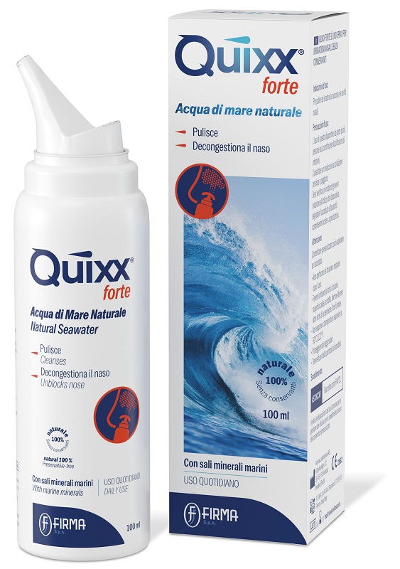 SOLUZIONE SPRAY PER IRRIGAZIONI NASALI QUIXX FORTE ACQUA MARINA IPERTONICA 100 ML - Farmacia Artemisia di Montecuollo Dott. Angelo snc
