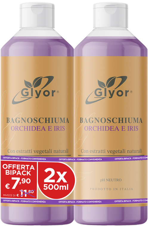 GLYOR BAGNOSCHIUMA BIPACK ORCHIDEA E IRIS 500 + 500 ML - Farmacia Artemisia di Montecuollo Dott. Angelo snc