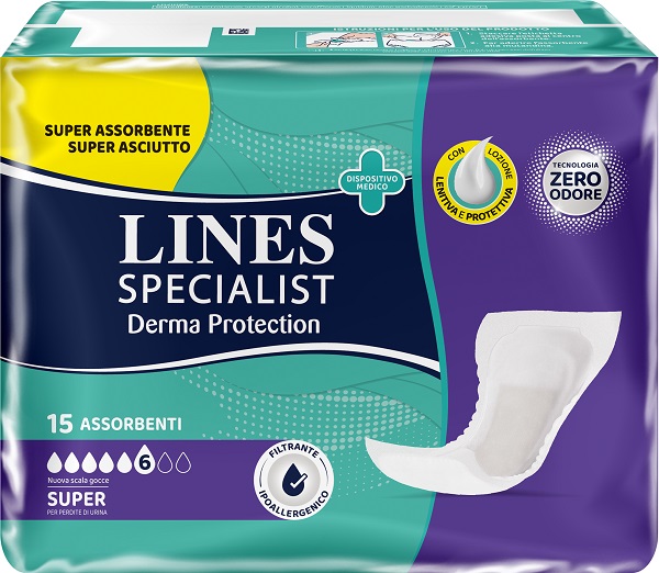 PANNOLONE PER INCONTINENZA LINES SPECIALIST DERMA PROTECTION SAGOMATO ANATOMICO SUPER 15 PEZZI - Farmacia Artemisia di Montecuollo Dott. Angelo snc