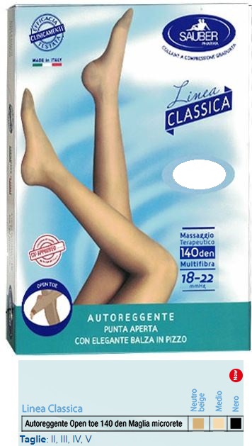 SAUBER AUTOREGGENTE OPEN TOE MAGLIA MICRORETE 140 DEN COLORE NEUTRO BEIGE TAGLIA 4 LINEA CLASSICA - Farmacia Artemisia di Montecuollo Dott. Angelo snc